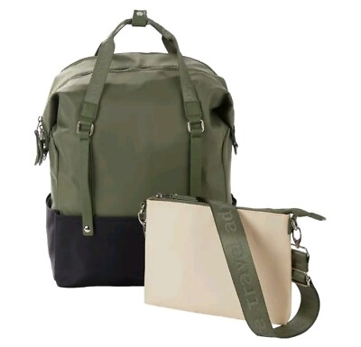#ad Samantha Brown To Go Colorblock 4 Way Convertible Backpack with Pouch Olive NWT $59.95