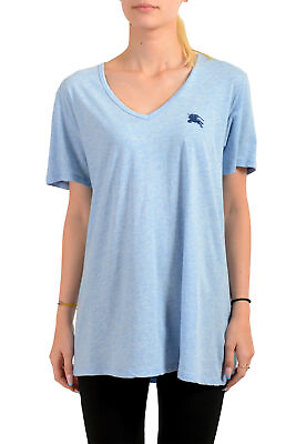 Burberry Women#x27;s Light Blue Short Sleeve Logo Embroidered T Shirt US XL IT 46 $69.99