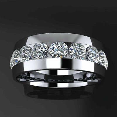 3 Ct Simulated Diamond Eternity Men#x27;s Engagement Channel Set Ring 14K White Gold $310.01