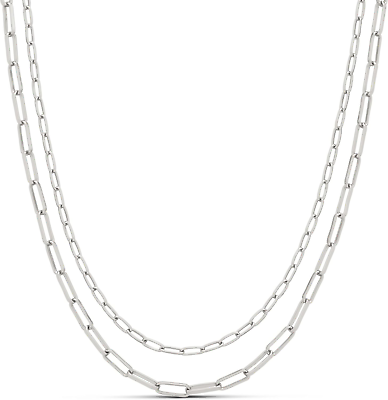 #ad 14K Double Paperclip Chain Layered Necklace Sterling Silver Plated 16quot; Jewelry $57.61