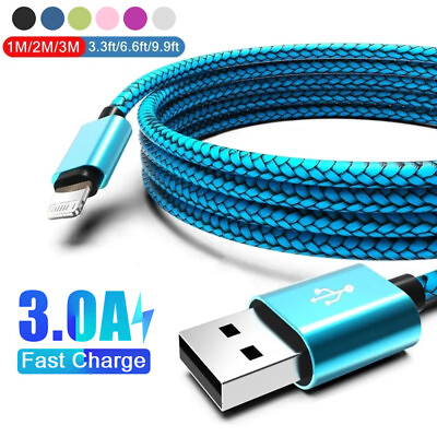 #ad Fast Charge USB Charger Cable For iPhone 14 13 12 11 7 8 6 Plus iPad Cord 2m 3m $6.97