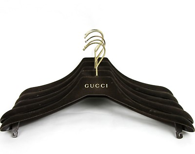 Gucci Set of 5 Brown Felt Covered Plastic Coat Hangers with Hooks 14quot; $59.99