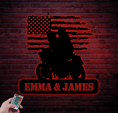 #ad Personalized Sport Bike Couple American Flag Motorcycle Gift Motorcycle Sign $89.04