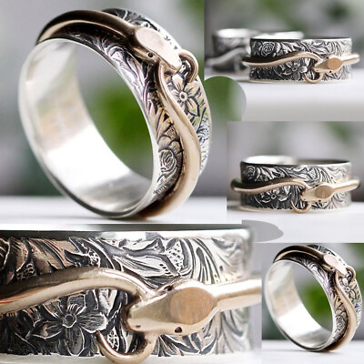 Unique Women Alloy Bicolor Snake Ring Punk Band Party Jewelry Size 5 10 C $2.57