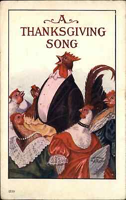 #ad Rooster Hen Fantasy Chickens in Fancy Clothing Thanksgiving Vintage Postcard $8.29