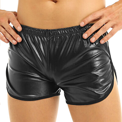 #ad US Mens PU Wetlook Workout Hot Pants Gym Muscle Fitness Boxer Shorts Swim Trunks $12.12