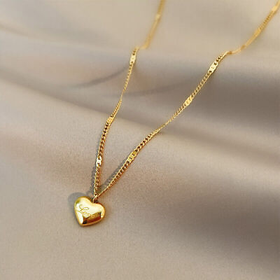 18k Gold Love Heart Pendant Necklace Women Wedding Engagement Party Jewelry Gift C $3.53