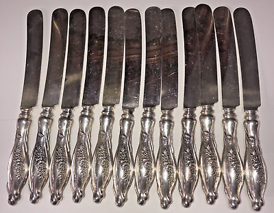 #ad 12 Pieces Set Sterling Silver 925 Knives With Stainless Steel Blade 954.4 grams $954.00
