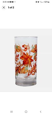 #ad Beautiful Set Of 2 Glasses Autumn Fall Leaves Thanksgiving 16 oz NEW $10.00