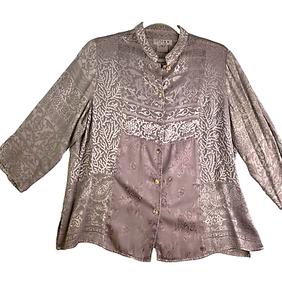 #ad Citron Santa Monica Size M Asian Top Jacket Paisly Floral Gray Purple Button Up $29.70