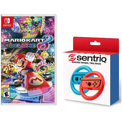 #ad Mario Kart 8 Deluxe Nintendo Switch Sentriq Racing Wheel Joy Con Attachments $49.95