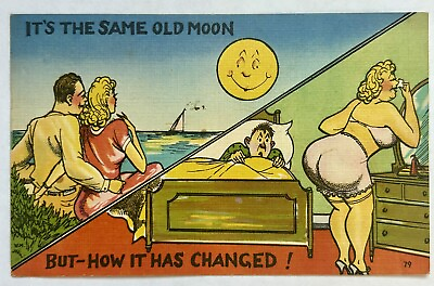 #ad Same Old Moon. Funny Vintage Postcard. Woman’s Butt Gets Bigger. $9.99