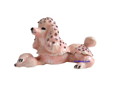 #ad Bejeweled quot; Pink Poodle Dog quot; Hinged Metal Enameled Rhinestone Trinket Box $23.50