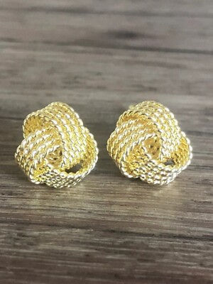 #ad Italian 925 Solid Sterling Silver Gold Love Knot Stud Earrings For Women $9.99
