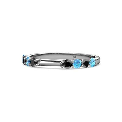 #ad Blue Topaz amp; Black Diamond 8 Stone Wedding Band Stackable in 14K Gold JP:119934 $644.10