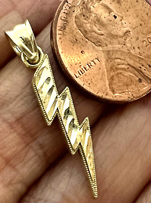 #ad GOLd Thunder Lightning Bolt pendant 10K Solid Charm necklac gift him her 1.05” $67.83