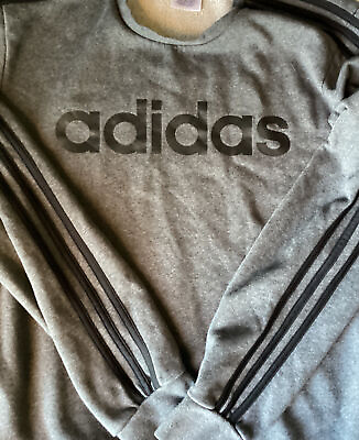 #ad Adidas Large Men#x27;s Gray Black Essentials 3 Stripe Sweatshirt Fleece Lined $13.00