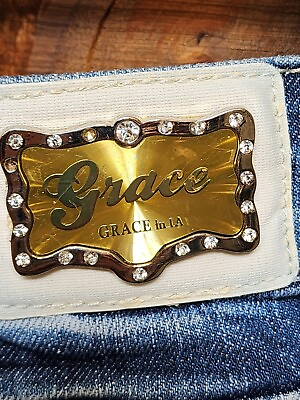 #ad Grace In LA Jean Miniskirt Size M Embellished Designer Sexy $38.99