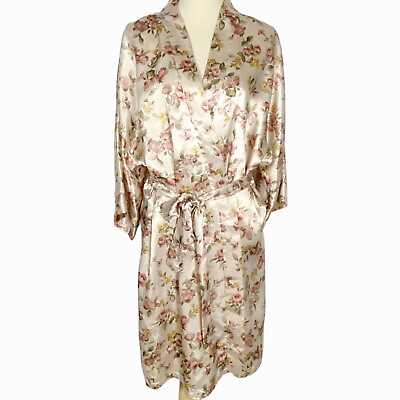 #ad Vintage Etonne Sarah Richards Womens Robe 2X Plus Satin Floral Wrap Tie Lingerie $29.31