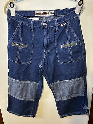 #ad Zonz Y2K Grunge Skater Long Jean Shorts Vintage Size 11 Camo Accent Pocket $39.99