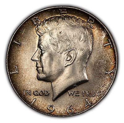 #ad 1964 50c Kennedy Half Dollar Thick Rainbow Toning SKU H2226 $25.00