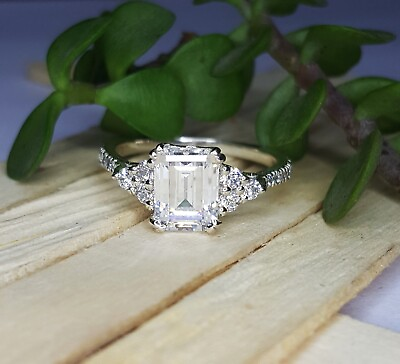 #ad Cambodian Elegant Zircon 925 Silver Ring Size 7.00 Emerald Shape Zircon 2.60g $55.47