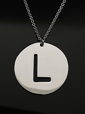 #ad Solid Sterling Silver 925 Rhodium Plated Round Letter L Initial Pendant Necklace $125.00