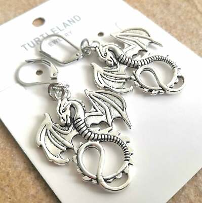 #ad 925 Sterling Silver New Fashion Charms Flying Dragon Drop Dangle Hoop Earrings $15.74