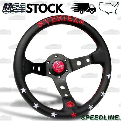 #ad 7stars 330mm Vertex Leather Deep Dish Steering Wheel Red Stitch For OMP MOMO Rac $63.00