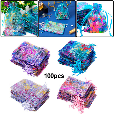 100 Coralline Organza Gift Bags Jewelry Pouches Drawstring Party Wedding Favor $13.53