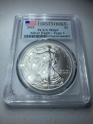 #ad 2021 Type 1 Silver Eagle PCGS MS69 First Strike .999 $125.91