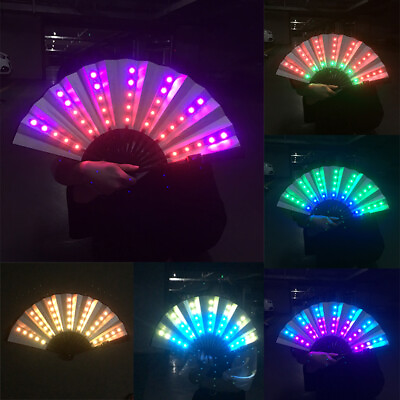 #ad LED Light Colorful Chinese Hand Held Folding Fan Stage Party w Remote Control $42.74