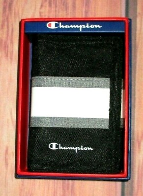 #ad MENS CHAMPION BLACK WHITE TRIFOLD WALLET WITH ORIGINAL GIFT BOX $19.50