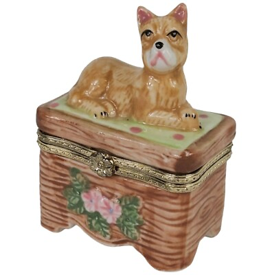 #ad Scottish Terrier Dog Trinket Box Porcelain Hinged $14.99