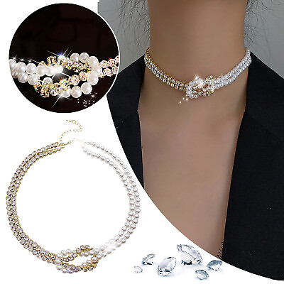 #ad Diamond Pearl Necklace Women#x27;s Trend Light Luxury Design Versatile Clavicle $9.05