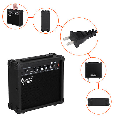 #ad 20W Electric Guitar Amplifier Portable Practice Amp with Headphone Output Black $45.95