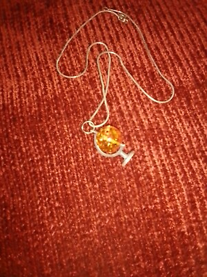 #ad sterling silver necklace vintage amber pendant 18quot; $19.99