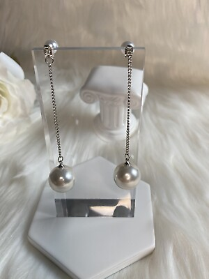 #ad Pearl Drop Earrings silver chain Dangle NEW $12.99