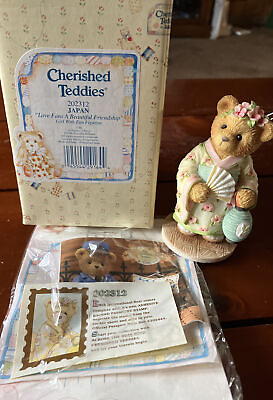 #ad Cherished Teddies Japan Machiko quot;Love Fans A Beautiful Friendshipquot; Figurine 1996 $12.99