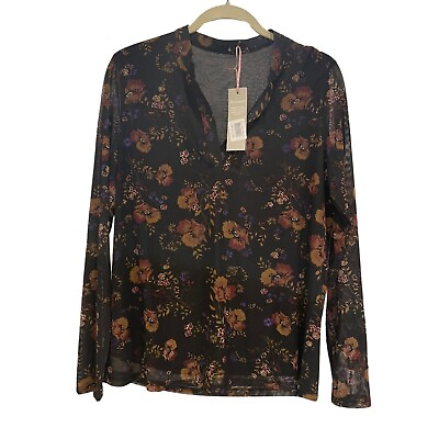 #ad G Maxx Europe Women#x27;s Black and Flowers Long Sleeves Blouse Size Large $20.99