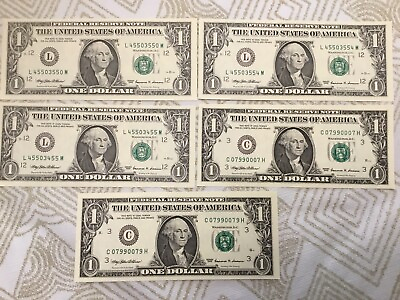 #ad Lot Of Five $1 Bills 1999 Cool Numbers $7.99