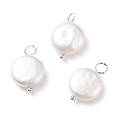 #ad Wholesale Natural White Freshwater Flat Coin Pearl Pendants Jewelry Making DIY $3.95