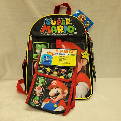 #ad Nintendo Super Mario 5 Piece Backpack Set Cool Kids Mario Luigi Yoshi amp; Toad $27.00