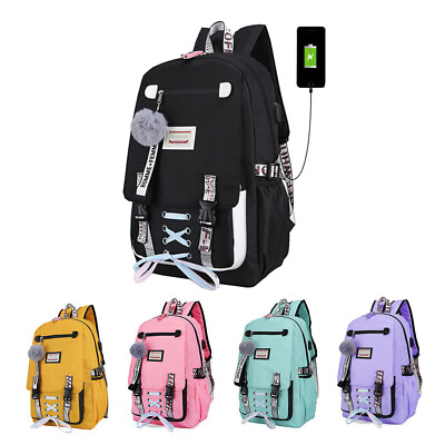 #ad 19quot; Oxford Women Backpack Girls School Bag USB Charge Port Anti Theft Bookbag $14.49