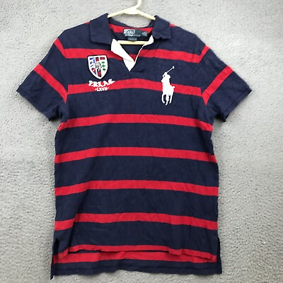 #ad Polo Ralph Polo Adult Large Blue Striped Ruby PRLAC Big Pony Short Sleeve 38834 $25.49