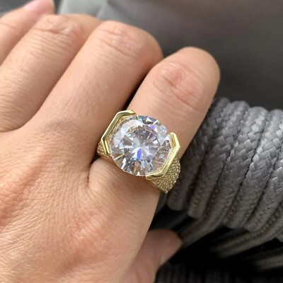 #ad 10ctw D FL Brilliant Moissanite 14K Yellow Gold Over Men#x27;s Engagement Paved Ring $238.95