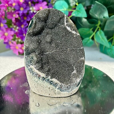 #ad 650g Natural Gray green Amethyst Cluster Crystal Cutbase Healing Stone Display $39.00
