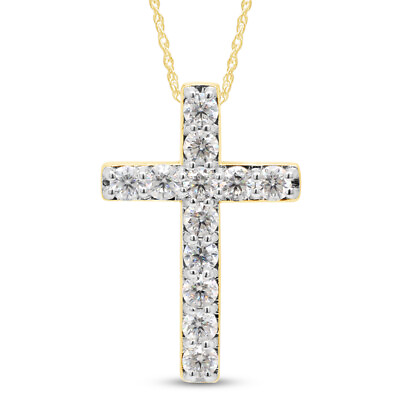 #ad 4 7 CT Moissanite Cross Pendant Necklace 10K Yellow Gold $223.20