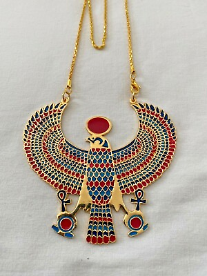 X Large Egyptian Metal Gold Plated Multi Color Horus Ankh Necklace 3.25quot; X 3.25quot; $38.99