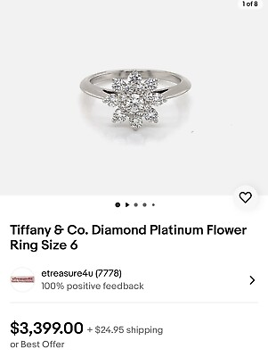 #ad tiffany co round platinum diamond Flower Ring $3000.00
